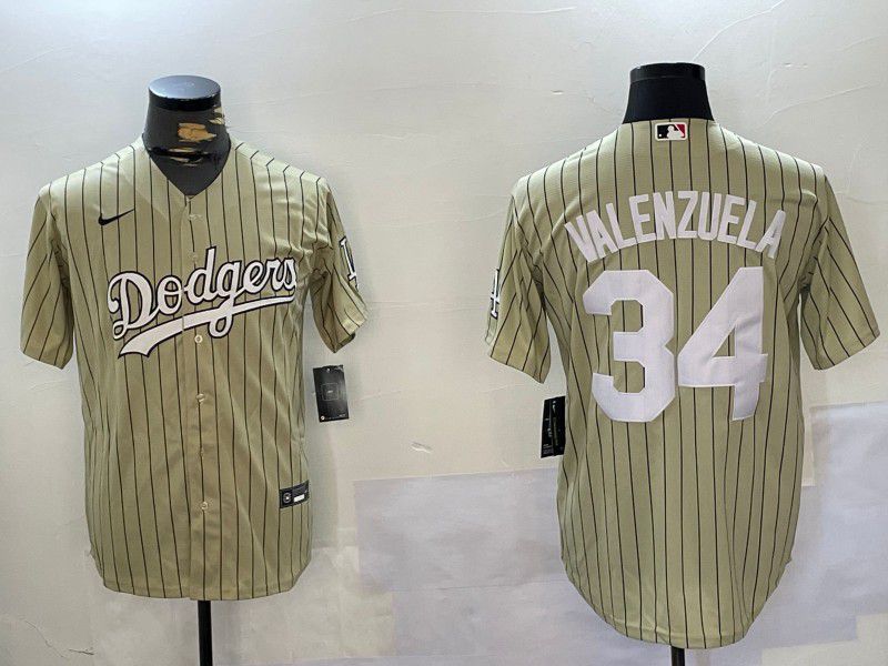 Men Los Angeles Dodgers #34 Valenzuela Green Stripe Game 2024 Nike MLB Jersey style 1